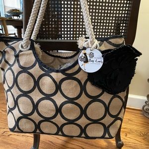 Mud Pie Bag Lady Burlap Tote new with tags